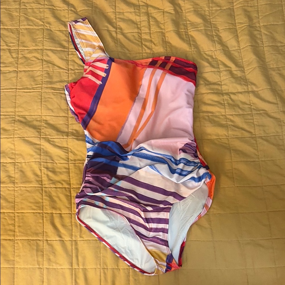 One-Shoulder Multicolor Stripe One-Piece Swimsuit